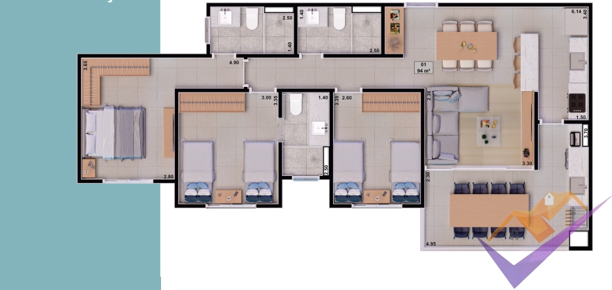 Unidade promocional com 3 dormitórios, sendo 2 suítes. Residencial saragoça.