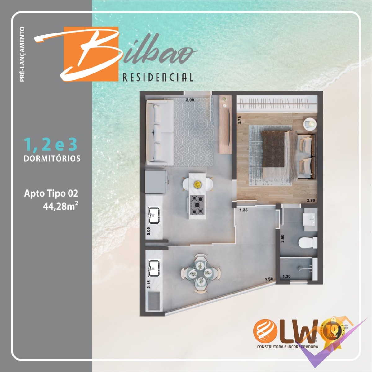 Bilbao, Pré Lançamento de 1, 2 e 3 dormitórios, Jardim Brtitânia, todos vista mar. Bilbao Residencial.