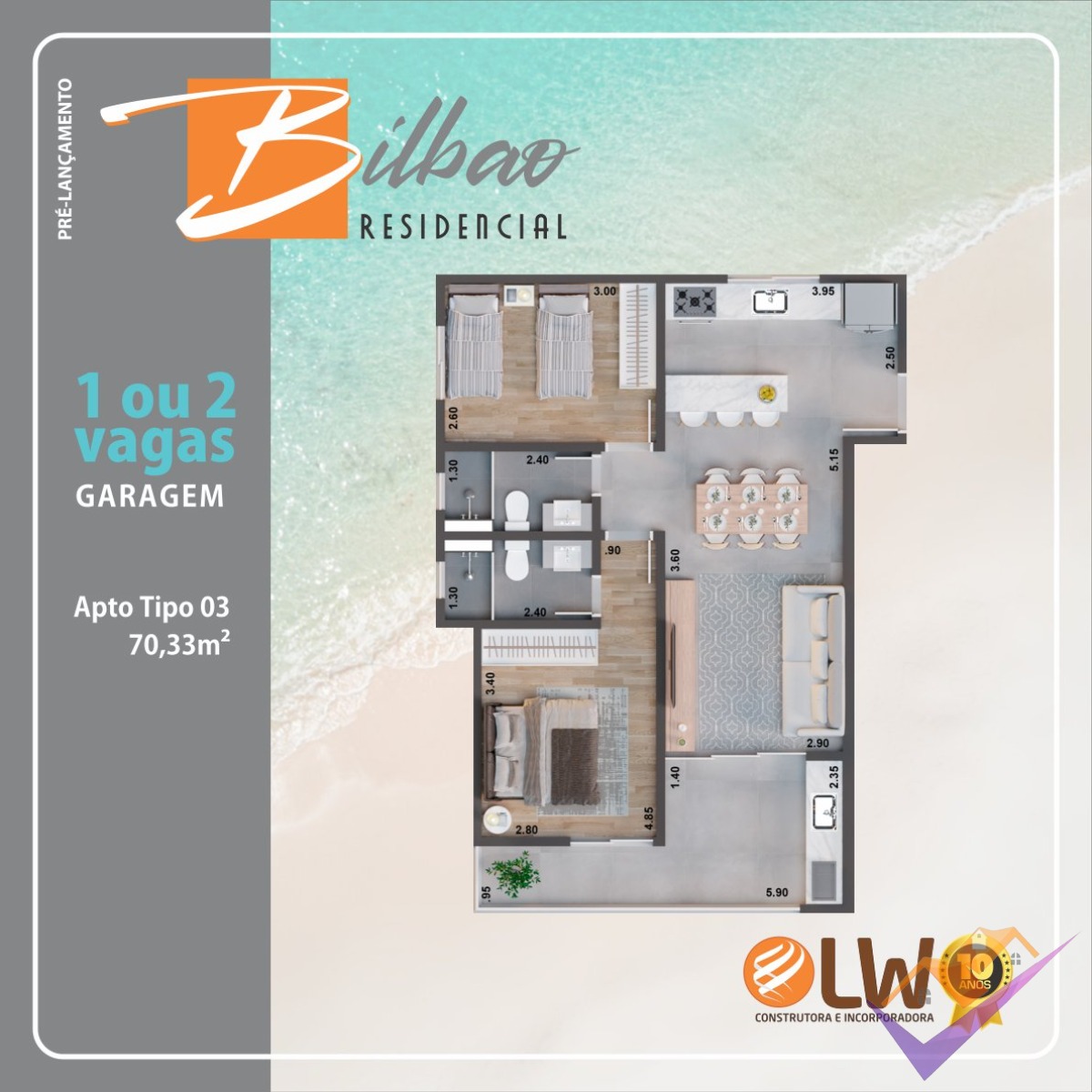 Bilbao, Pré Lançamento de 1, 2 e 3 dormitórios, Jardim Brtitânia, todos vista mar. Bilbao Residencial.