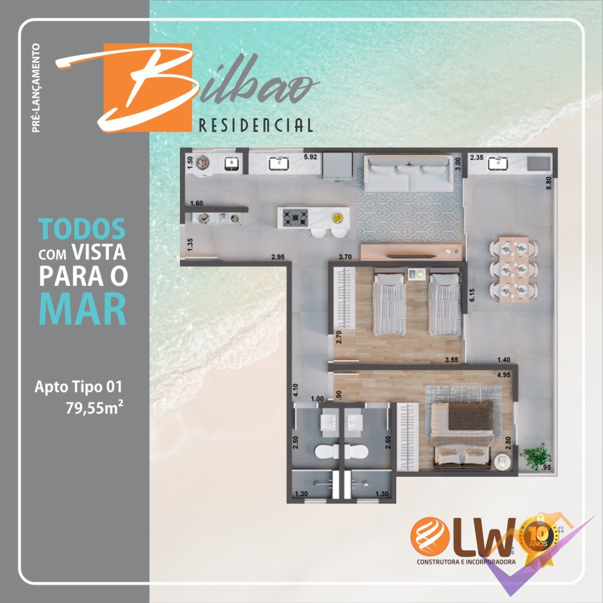 Bilbao, Pré Lançamento de 1, 2 e 3 dormitórios, Jardim Brtitânia, todos vista mar. Bilbao Residencial.